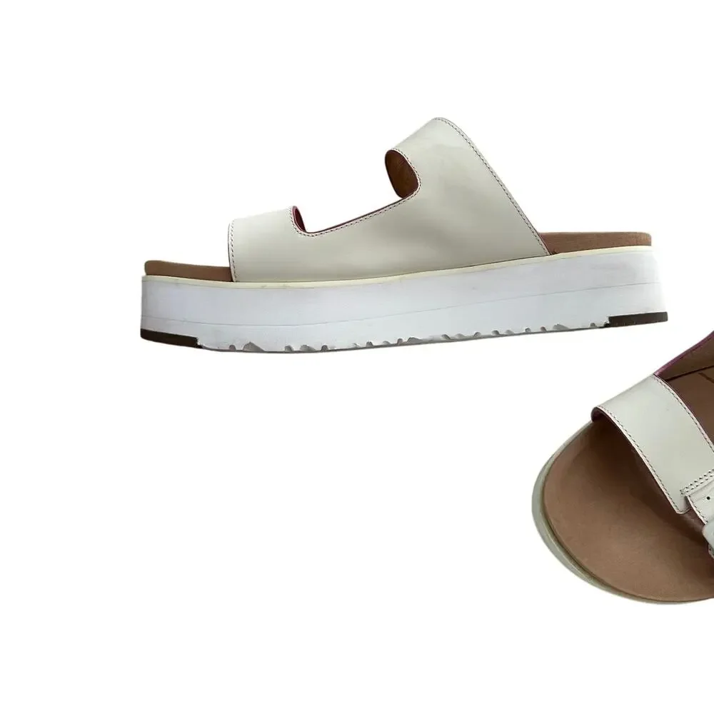 UGG Hanneli Leather Slide Platform Sandals - White Adjustable Straps - SZ 11